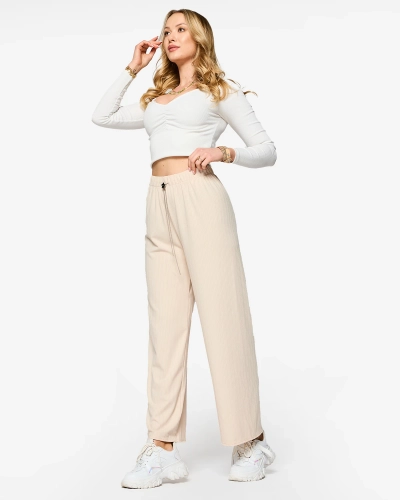 Beigefarbene, weite Rippenhose - Kleidung