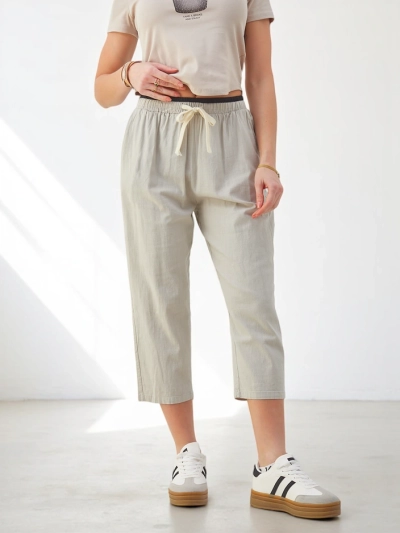 Royalfashion Baumwollweite Damenhose mit Bindegürtel