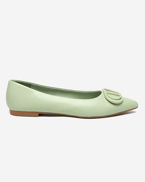 Жіночі зелені гострокінцеві балерини з орнаментом на носочку Manico - Взуття