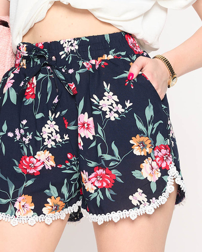 Damen-Shorts in Marineblau und Rosa mit Blumenmuster - Kleidung