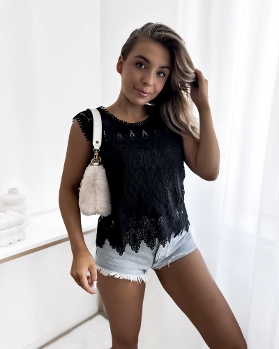 Royalfashion Schwarzes Damen-Top aus Spitze