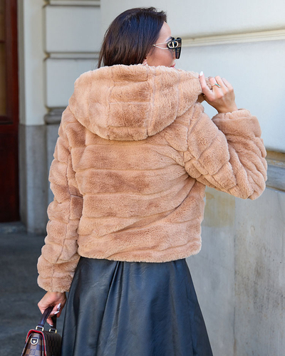 Royalfashion Doppelseitige Damenjacke mit Pelz in Hellbraun