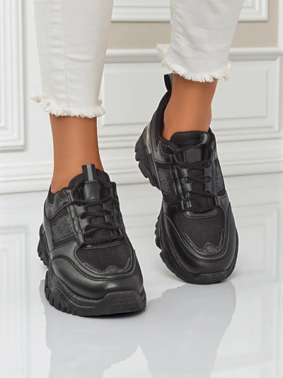 Damen-Sneakers Arete Nero mit flacher Sohle aus ökologischem Leder