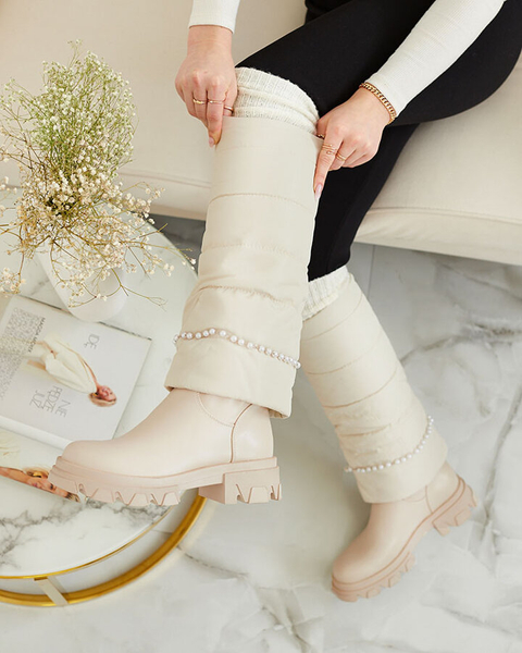 Royalfashion Cremefarbene Damenstiefel Ameroe
