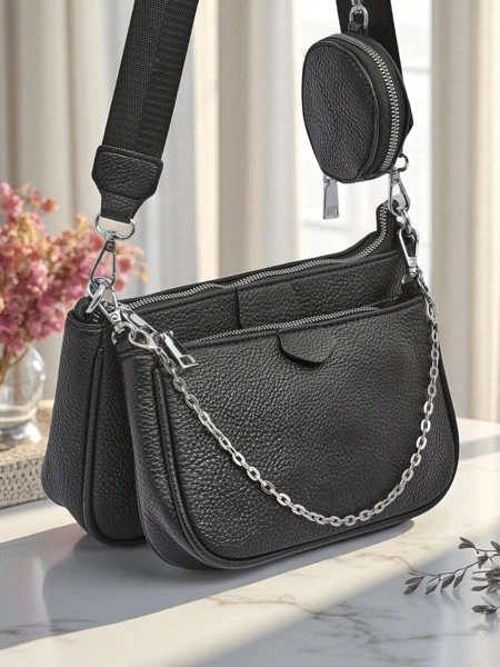 Multifunktionale Damenhandtasche Scylla in Schwarz aus Öko-Leder