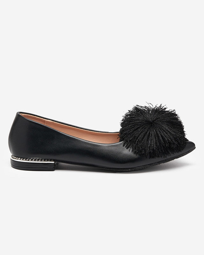 Schwarze Damen-Ballerinas mit Bommel und Zirkonia Hesino - Footwear
