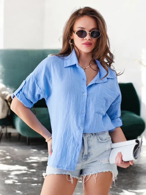 Royalfashion бавовняна сорочка для жінок з тисненням, V-вирізом і рукавами 3/4