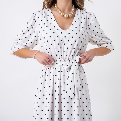 Weißes gepunktetes langes Kleid der Frauen - Kleidung