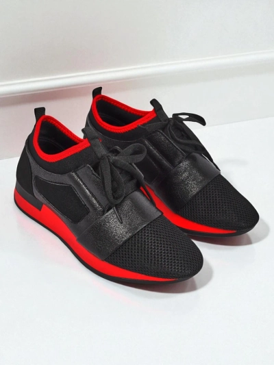 Damen-Sneakers Artemida Nero aus Stoff und Öko-Leder mit rotem Akzent