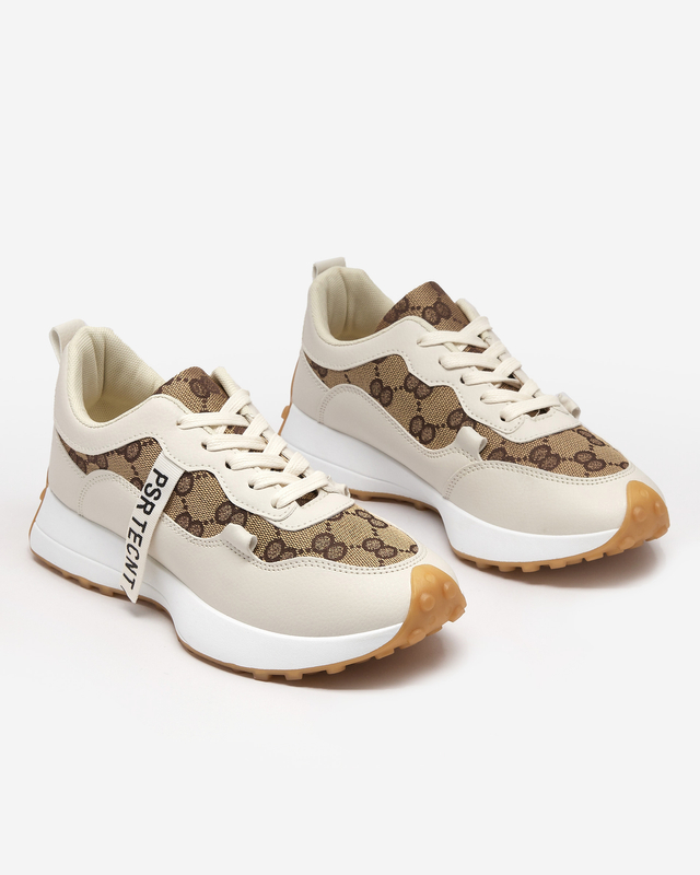 Beigefarbener Damen-Sportschuh mit modischem Tentis-Muster - Footwear