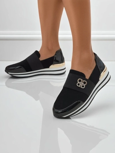 Damen Slip-Ons Elektra Nero mit goldenem Akzent, Öko-Leder, 3,5cm