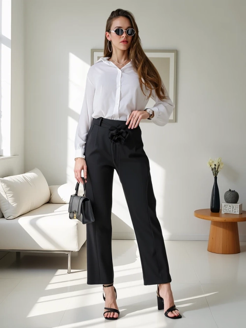 Royalfashion Висконтові пряму жіночі штани з квіткою