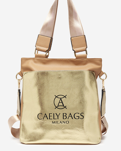 Mittelgroße Öko-Ledertasche für Damen in Braun und Gold - Accessoires