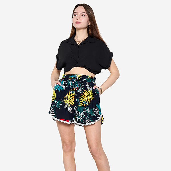 Gemusterte Damen-Shorts in Marineblau und Türkis - Kleidung