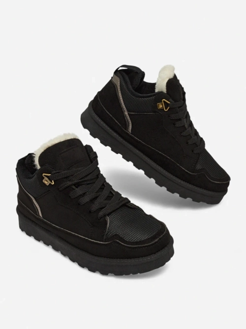 Trampki Damskie Diana Czarne Zamszowe Wygodne na Zimę