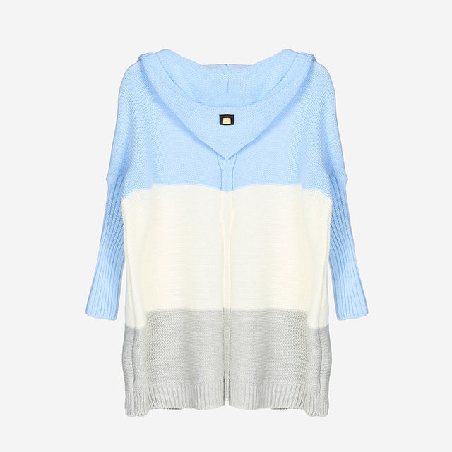 Langer Cape-Pullover für Damen in Blau, Creme und Grau - Kleidung