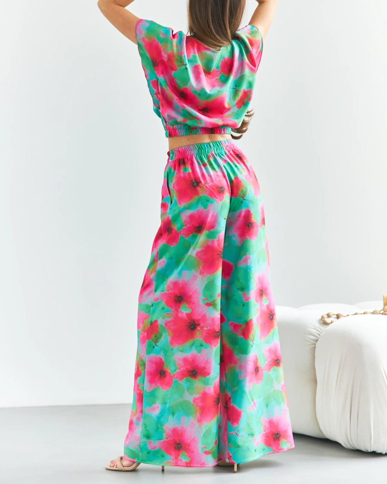 Royalfashion Grün-rosa Damen-Print-Set