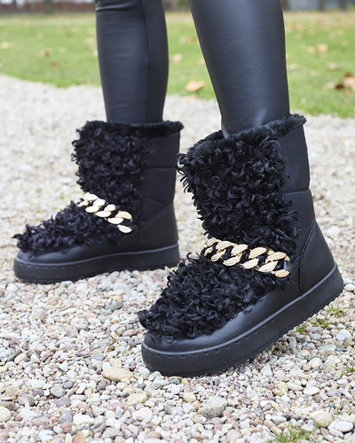 Schwarze Damen-Schneestiefel mit dekorativem Port-Shoes-Obermaterial