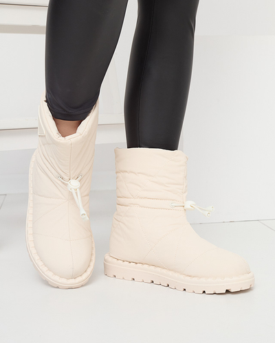 Cremefarbene, gesteppte Damen-Schneestiefel mit flacher Sohle Ferri - Footwear