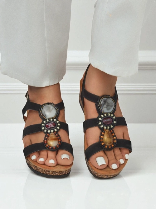 Royalfashion Жіночі босоніжки на танкетці з камінням Grace Shine