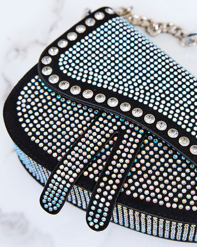 Royalfashion Schwarze Damenhandtasche mit Perlen-Zirkonen