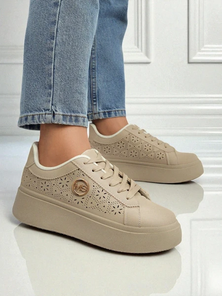 Damen Plateau Sneakers Callista Royalfashion ecru Öko-Leder