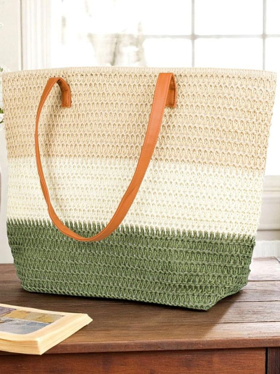 Royalfashion Große Strohtasche für Damen mit breiten Streifen