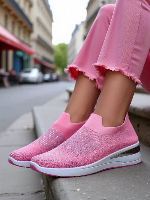 Royalfashion Жіночі wedge кросівки без застібки з стразами Qelavise