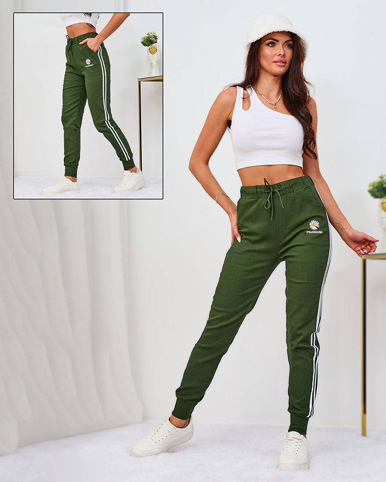 Royalfashion Khaki Damen Stoffhose mit Paspel und Aufnäher