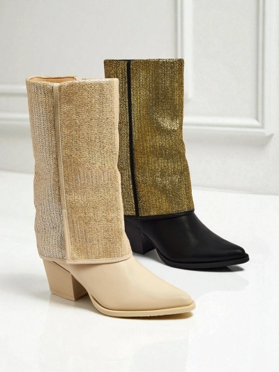 Damen Stiefeletten aus Öko-Leder mit Blockabsatz und dekorativem Schaft Virelia