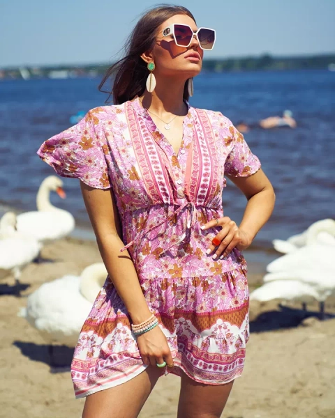 Royalfashion Kurzes Damen-Sommerkleid in Rosa