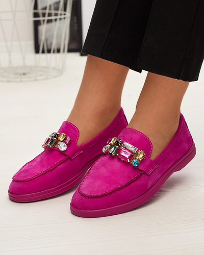 Eco Wildleder fuchsia Damen Mokassins mit dekorativen Kristallen Nellens- Footwear