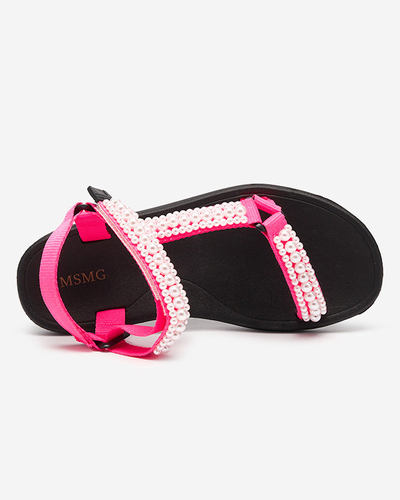 Sportliche Damensandalen in Neonpink mit Dotiss-Perlen - Schuhe