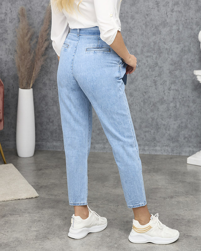 Blaue Mom-Jeans Paperbag mit hoher Taille - Kleidung