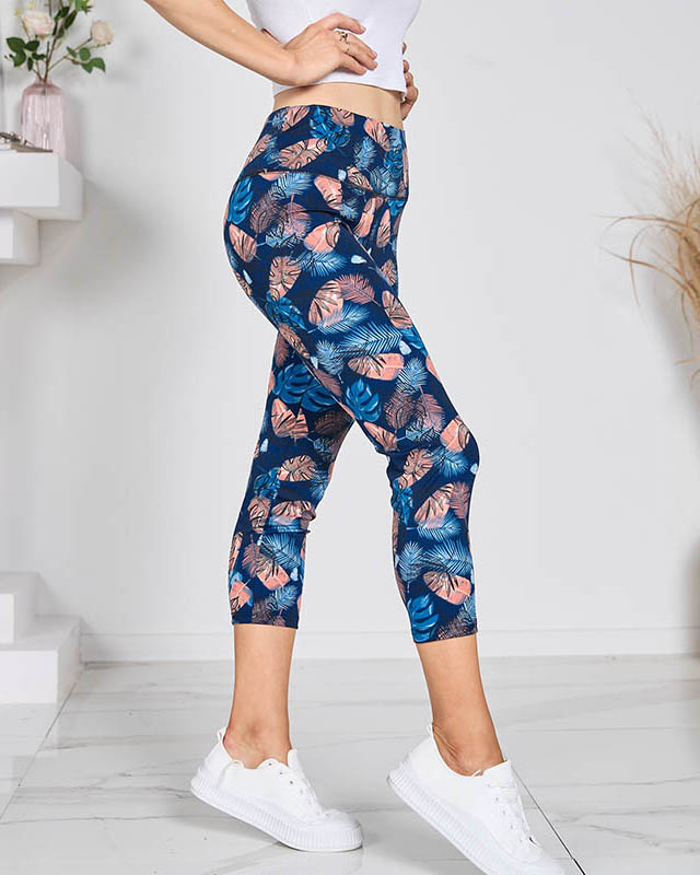 Gemusterte marineblaue 3/4-Leggings für Damen - Kleidung