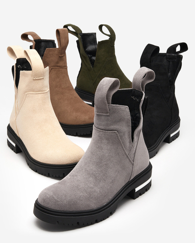 Hellgraue Damenstiefel mit flachem Absatz Dezi - Schuhe