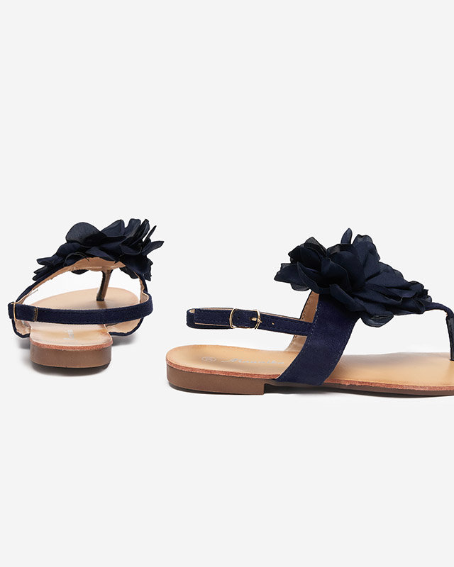 Marineblaue Damensandalen mit Blume Nerikala - Schuhe
