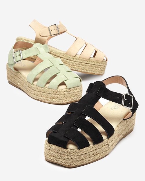 Чорні жіночі босоніжки з екозамші на платформі Keniso