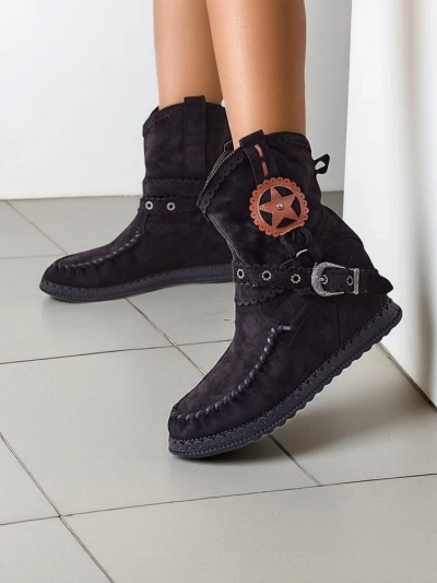 Royalfashion Damen Stiefeletten auf einem niedrigen Keil Indianas