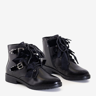 Чорні черевики з шипами та велюровими бантами Caterina - Взуття