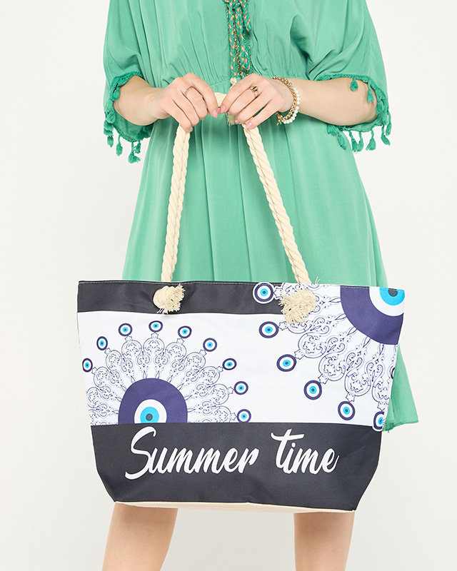 Schwarz-weiße gemusterte Damen-Strandtasche - Accessoires