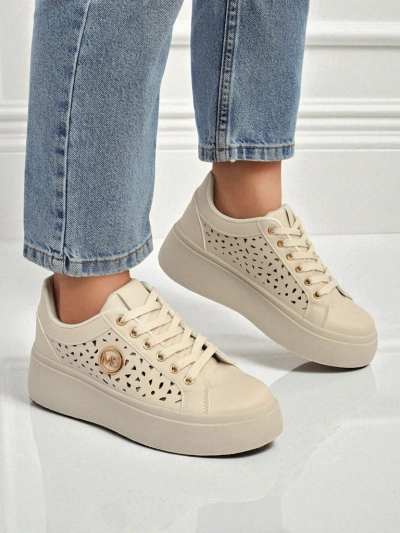 Damen Sneakers Ecru auf Plateausohle Boreas Royalfashion Öko-Leder