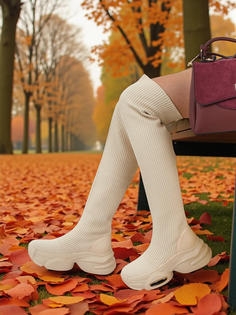 Lange Damen Schlupf-Overknee-Stiefel mit dicker Sohle Ravmora