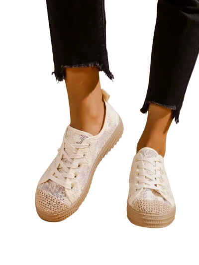 Royalfashion Damen Spitze Sneakers mit Pailletten Nille