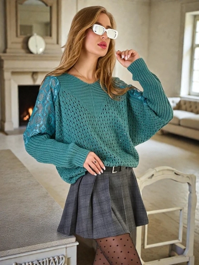 Royalfashion Durchbrochener Damenpullover mit Spitze