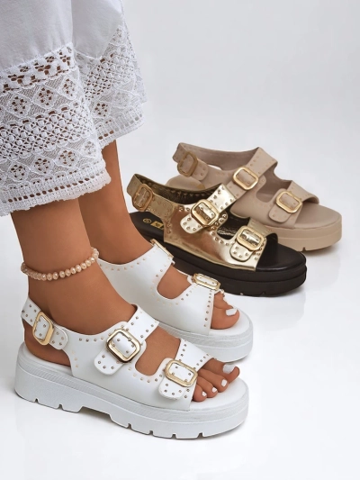 Royalfashion Damen Sandalen mit dicker Sohle und Strasssteinen Rocky Chic