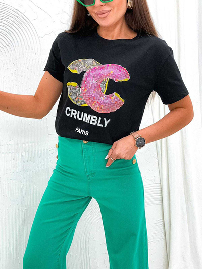 Royalfashion Damen-T-Shirt mit Druck und Zirkonen