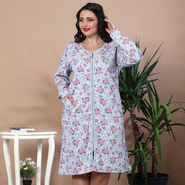 Graues geblümtes Nachthemd PLUS SIZE- Kleidung