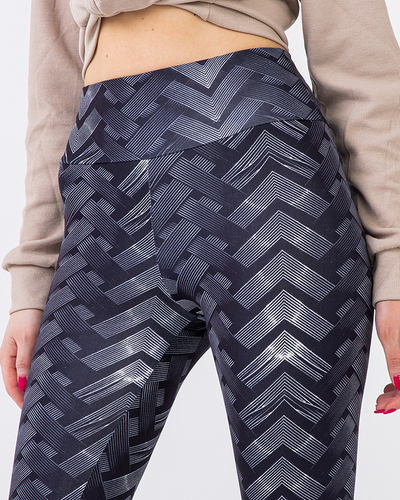 Gemusterte schwarz-weiße Leggings mit hoher Taille für Damen - Kleidung