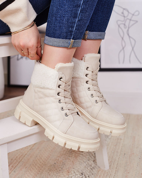 Royalfashion Бежеві жіночі утеплені черевики-трапери Hogenaf